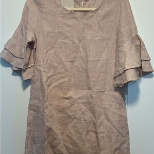 Elegant Linen Ruffle Sleeve Dress